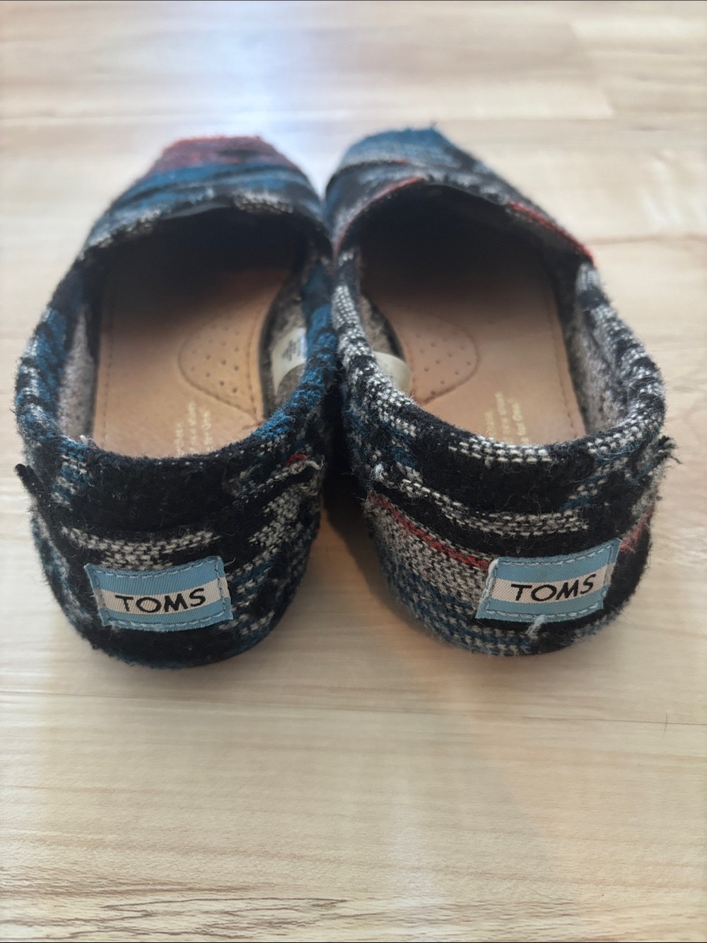 TOMS Kids Black, Blue & Red Plaid Slip-On Moccasins